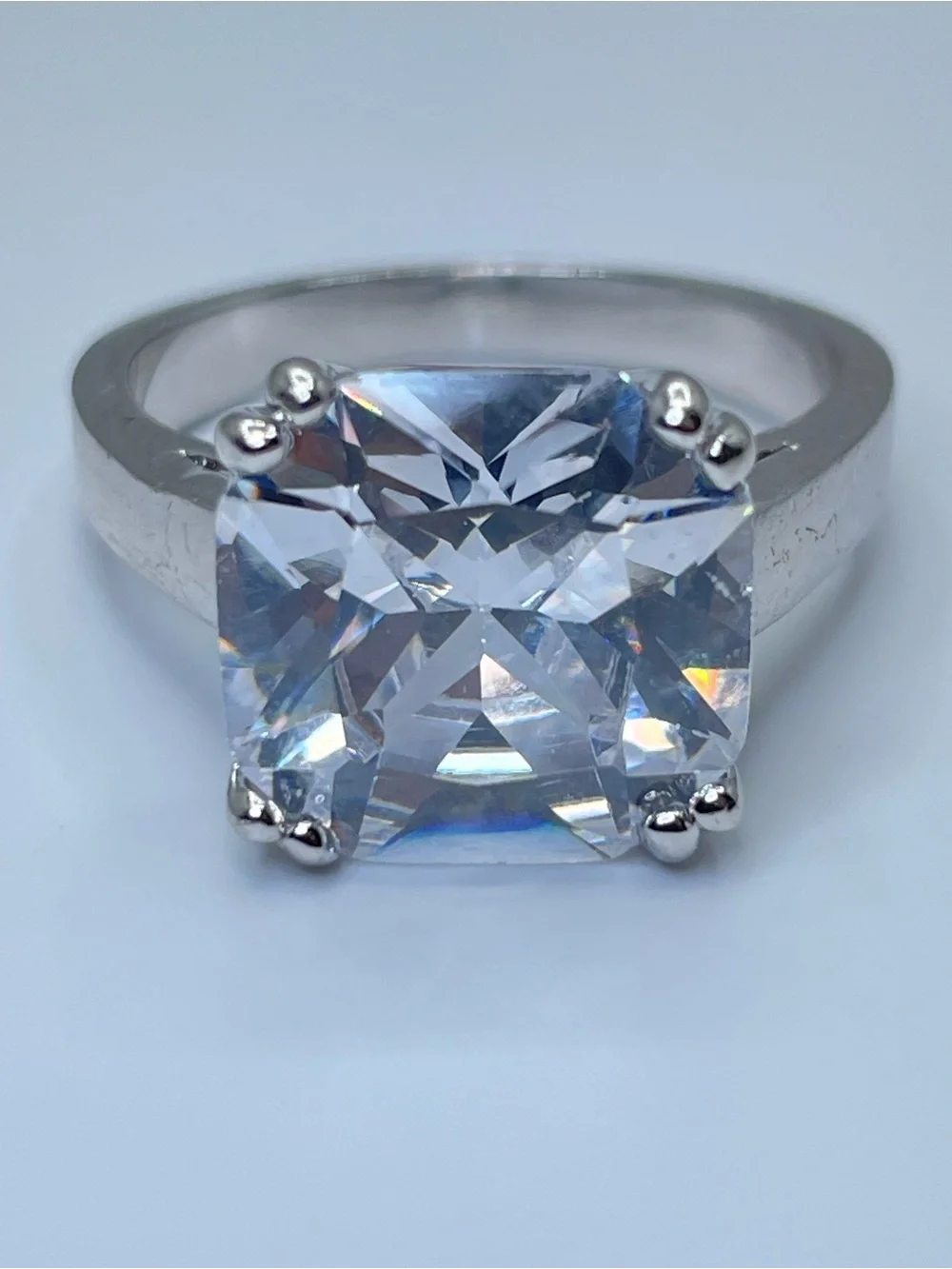 Swarovski Crystal Elements Diamond White Cushion Cut Ring Silver Sz 9 Statement